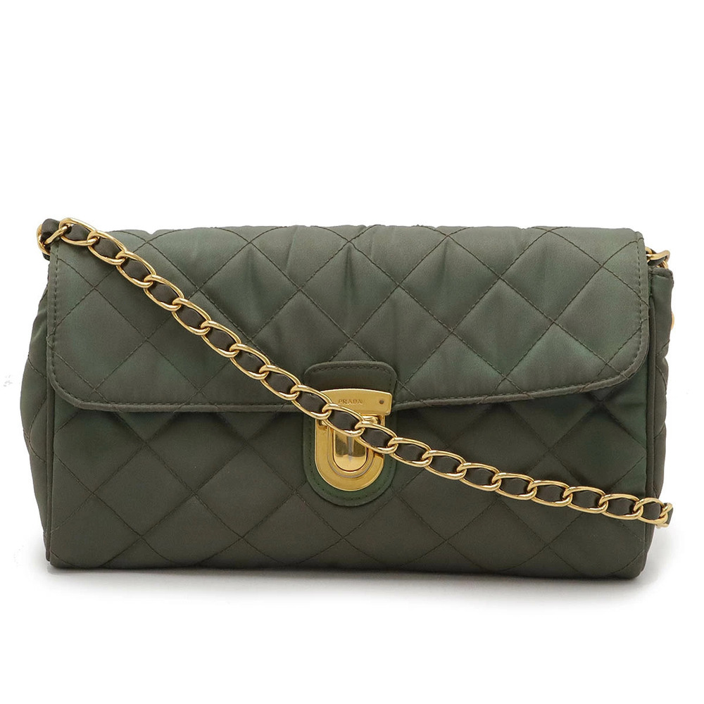 Prada quilted chain Shoulder Bag leather Khaki Green